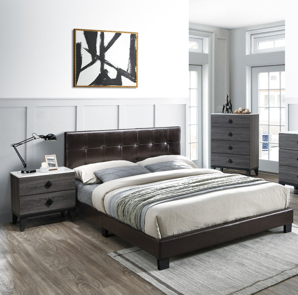 English Elm Contemporary Queen Platform Bed Brown Faux Leather Adjustable Rectangular Headboard B011P414676