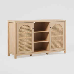 58" 4-Door Sideboard w/ Arched Rattan Panels Coastal Oak SAHD5DCO Walker Edison