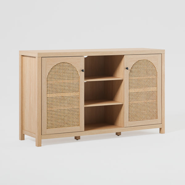 58" 4-Door Sideboard w/ Arched Rattan Panels Coastal Oak SAHD5DCO Walker Edison