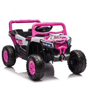 English Elm 12v Kids Electric Utv Ride on Toy with Parental Remote Swing Function and Shock Absorbers Pink W1578P368159