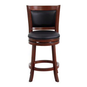 English Elm Comfortable Swivel Counter Height Chair In Dark Cherry Finish - Faux Leather, Solid Wood, Stylish Design B011P238914