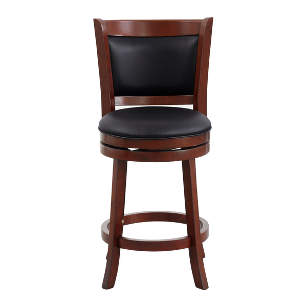 English Elm Comfortable Swivel Counter Height Chair In Dark Cherry Finish - Faux Leather, Solid Wood, Stylish Design B011P238914