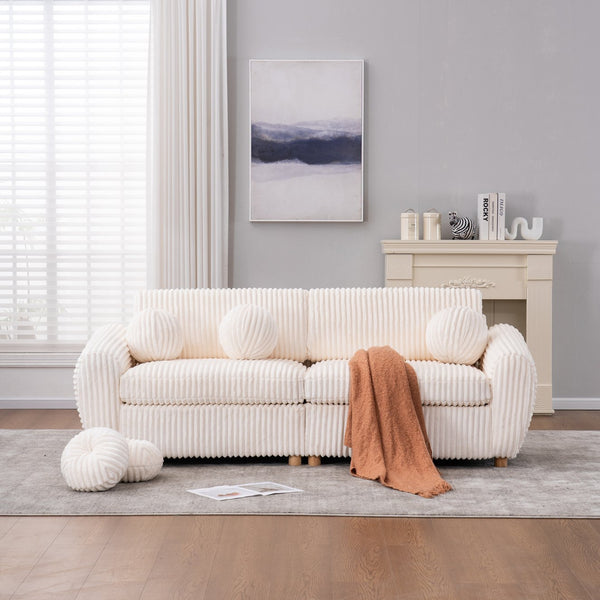English Elm Modern Sofa - 84" White Corduroy Upholstered Couch, Stylish Sectional Love Seat For Home & Office W2363S00074