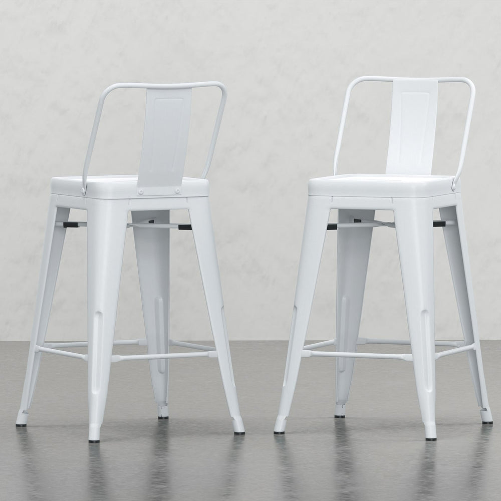 English Elm Keeley White 24" Metal Counter Height Stool Set of 2 — Curved Back, Footrest, Durable Powder Coat Finish B2732P253607