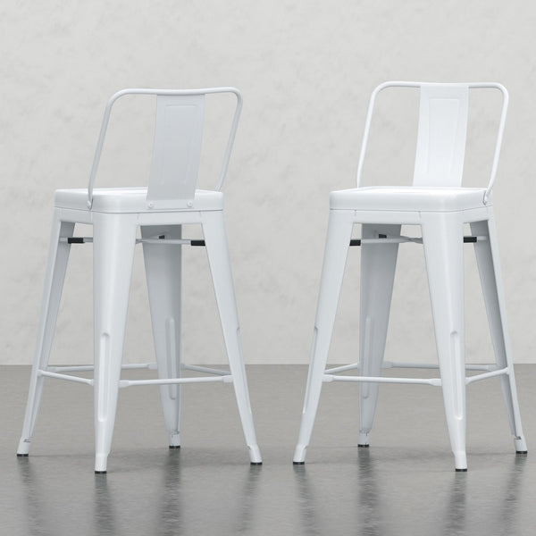 English Elm Keeley White 24" Metal Counter Height Stool Set of 2 — Curved Back, Footrest, Durable Powder Coat Finish B2732P253607