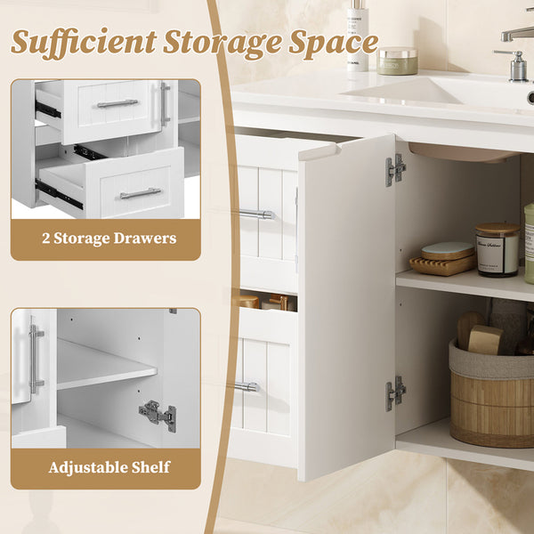 English Elm 36'' Wall Mounted Bathroom Vanity with Ceramic Sink, Solid Wood & MDF Floating Cabinet with Drawers White N710P293299K