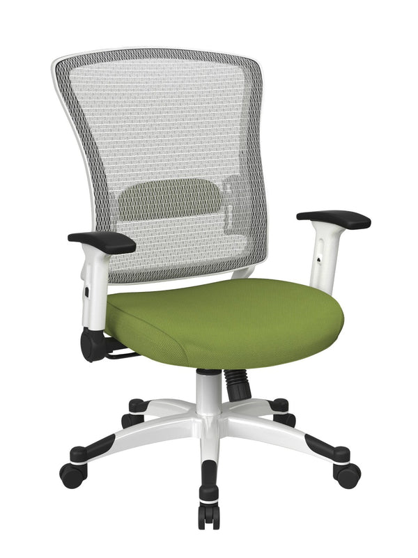 OSP Home Furnishings White Mesh Ergonomic Manager Office Chair with Lumbar Support and Synchro Tilt Control Green 317W-W1C1F2W-6