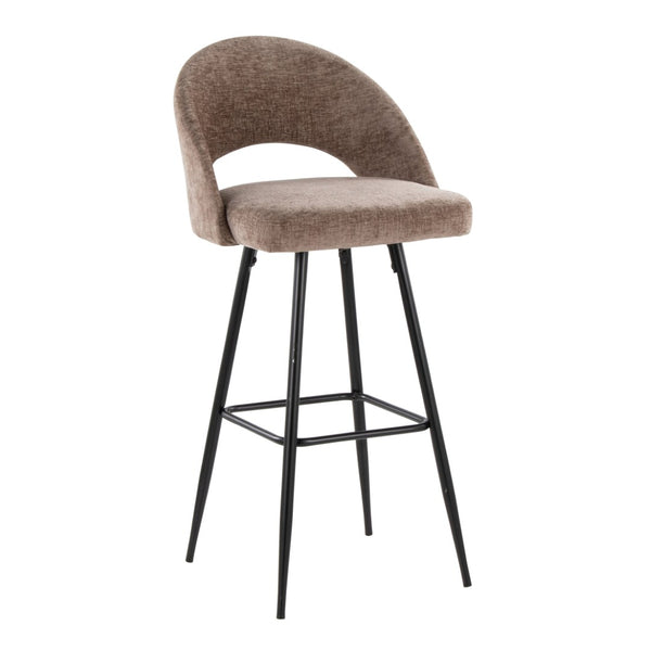 English Elm Fixed-height Metal Frame Barstools with Upholstered Seats and Geometric Footrest Set of 2 Brown B202S01936