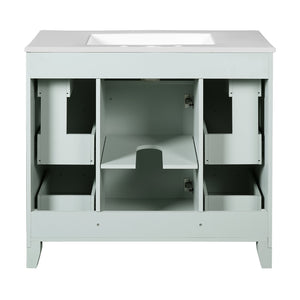 English Elm 36" Green Bathroom Vanity with Ceramic Sink, Gold Handles, Soft-Close Drawers & Adjustable Shelf N729P257304F