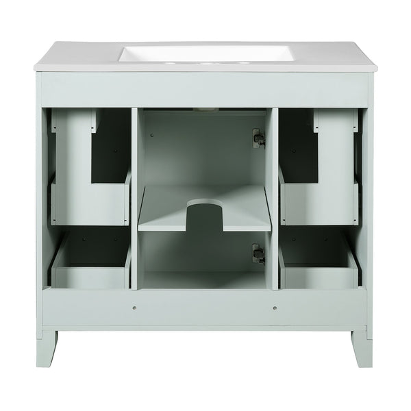 English Elm 36" Green Bathroom Vanity with Ceramic Sink, Gold Handles, Soft-Close Drawers & Adjustable Shelf N729P257304F