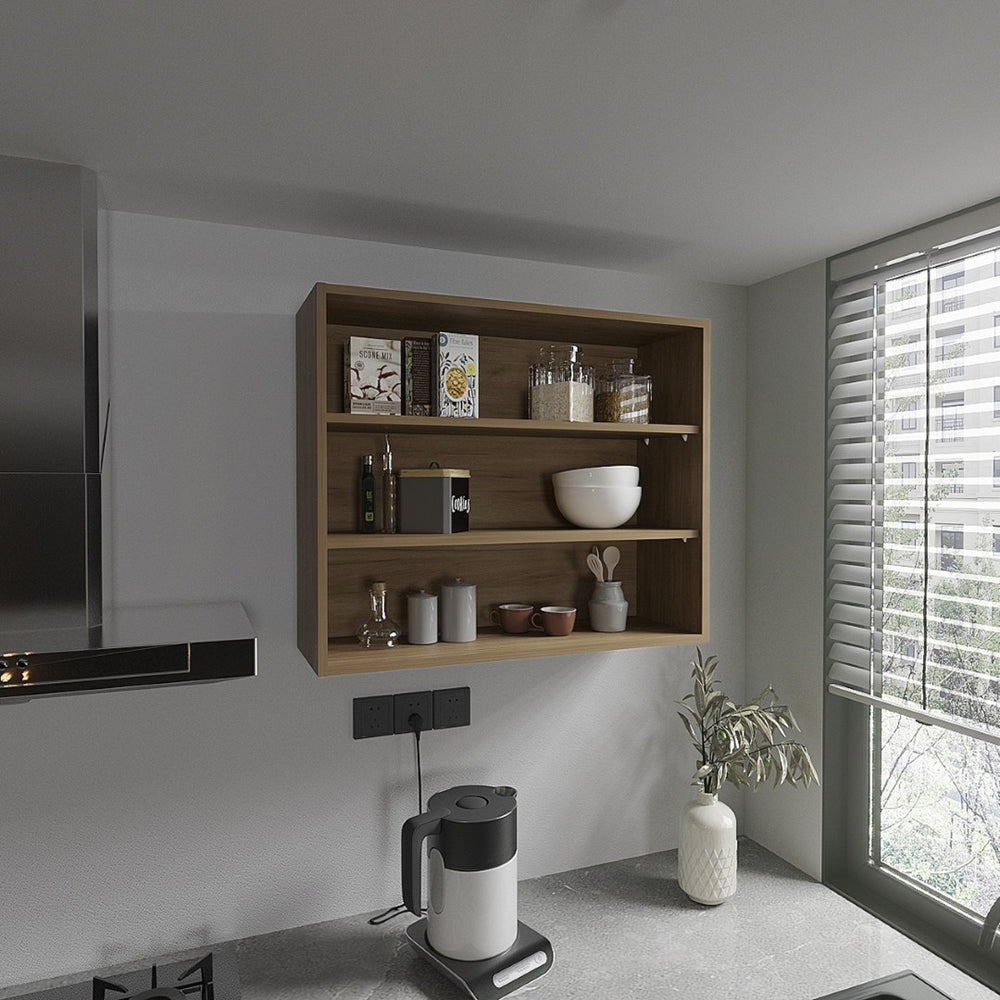 English Elm Wall Mounted Open Shelf Cabinet Three Tiers Modern Kitchen Storage Organizer Beige B092P474488