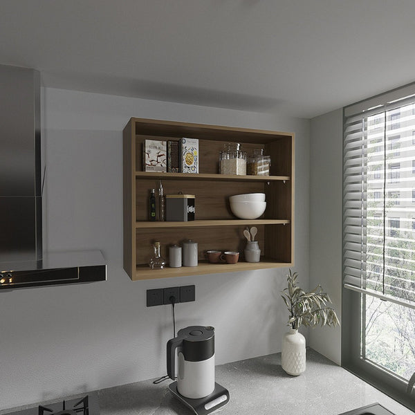 English Elm Wall Mounted Open Shelf Cabinet Three Tiers Modern Kitchen Storage Organizer Beige B092P474488