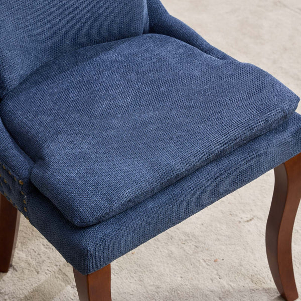 English Elm Modern Dining Chairs Set of 2 with Double-Layer Cushioned Chenille Upholstery, Curved Solid Wood Legs Blue W1143P207918