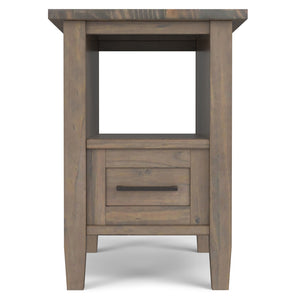 English Elm Ela Narrow End Table in Smoky Brown Wood, Handcrafted Solid Wood, Drawer & Open Shelf Storage, Transitional Style B136P203458