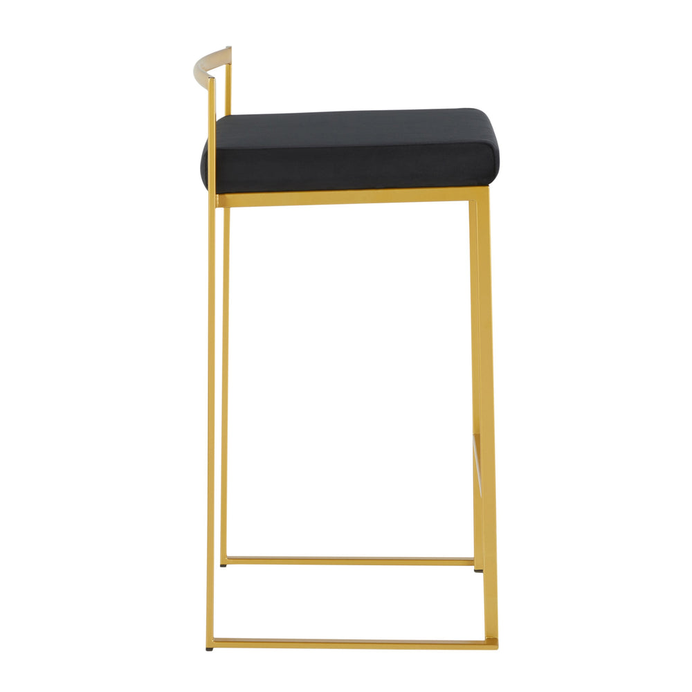 English Elm Fuji Glam Contemporary Counter Stools Set Of 2 – Gold Frame & Black Velvet Cushion For Luxe Comfort B202P221914