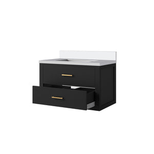 English Elm Black Single Bath Vanity With Cultured Marble Top – Elegant Design, Ample Storage, Easy Installation B2731P257915