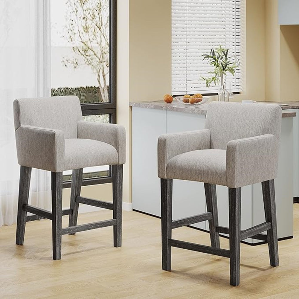 English Elm Upholstered Counter Stool with Rubberwood Frame for Kitchen Island or Home Bar 71252.00LGRY-2