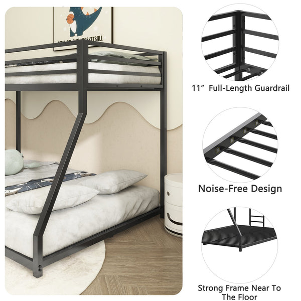 English Elm Adam Twin over Full Bunk Bed Metal Black – Sturdy, Squeak-Free Frame, Full Guardrail, Floor-Safe Caps B083P152992