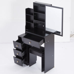 English Elm 29.2" Elegant Small Space Vanity Table With Sliding Mirror & Cushioned Stool, Stylish Storage Solution W936P226030