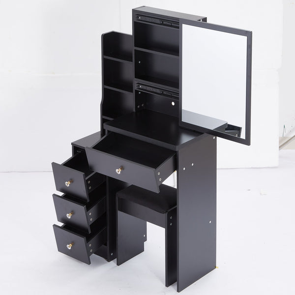 English Elm 29.2" Elegant Small Space Vanity Table With Sliding Mirror & Cushioned Stool, Stylish Storage Solution W936P226030