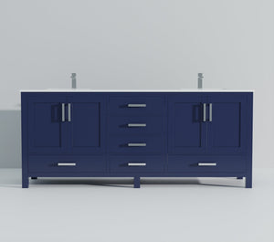 English Elm Navy Wood Double Bath Vanity 84" W x 22" D with White Quartz Top, Chrome Faucet, Soft-Close Drawers B2731P259165