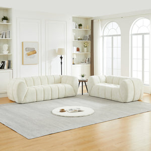 English Elm Chenille Cloud Sofa Quilted Checkered Seat Pure Foam Deep Cushion Contemporary Living Room Beige W834S00638