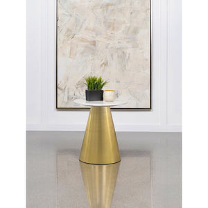 English Elm Landry Genuine Marble Top Round End Table with Gold Pedestal Base for Glam Interiors B062S01410
