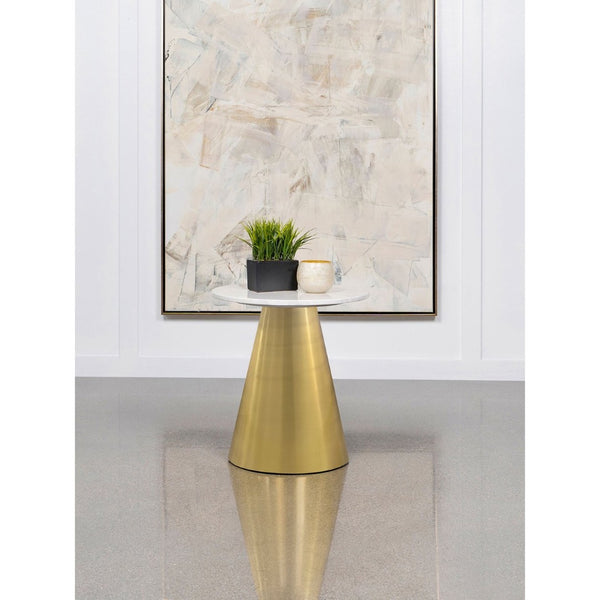 English Elm Landry Genuine Marble Top Round End Table with Gold Pedestal Base for Glam Interiors B062S01410