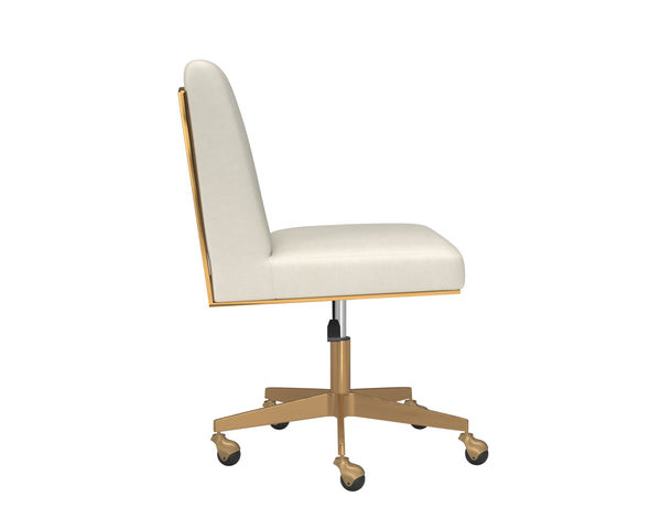 Sunpan Dean Office Chair - Modern Faux Leather Design with Stylish Stainless Steel Base for Effortless Elegance Brushed Brass / Meg Ivory