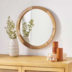 English Elm Christopher Knight Home® - MANGO Round Mango Wood & MDF Mirror 27" Natural Finish — Rustic Wall Accent, Durable Glass Frame 66673.00