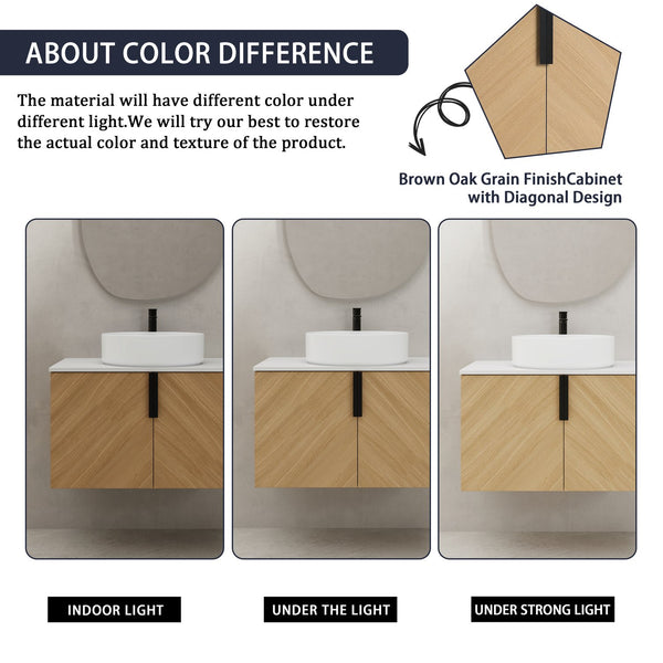 English Elm 30" Elegant Wall-Mounted Bathroom Vanity With Ceramic Sink & Soft-Close Doors For Modern Spaces W999S00443