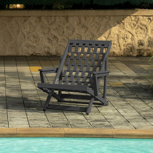 English Elm Pinecrest Outdoor Folding Lounge Chair Recycled Hdpe Reclining Patio Seat with Cushion Black B2745P409690