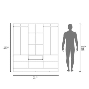 English Elm Mitu Six Doors Armoire White – 71.2" High MDF Wardrobe with 7 Shelves, Hanging Rod & Spacious Drawer B070S00366