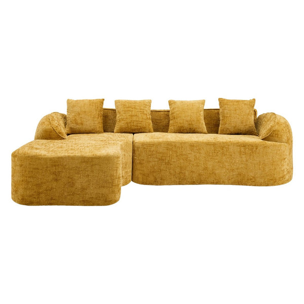 English Elm Yellow Chenille L-Shaped Sofa – Stylish, Space-Saving Comfort With 4 Throw Pillows For Any Room W3612S00019-GIGA