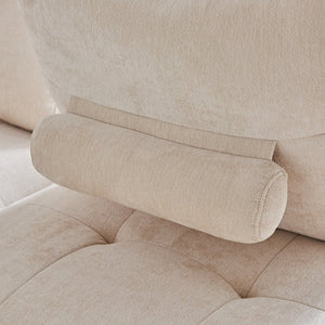 English Elm Luxury Piano Key Chenille Velvet Sofa Solid Wood Frame Three Seat Modern Living Room Beige W1765S00133