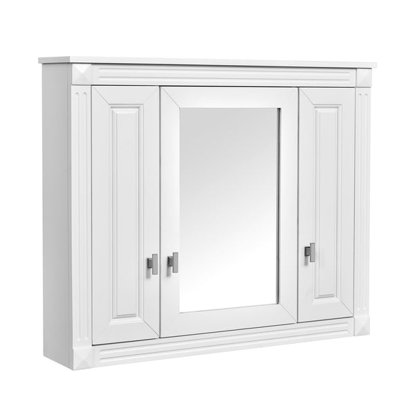 English Elm Bathroom Wall Cabinet with Mirror and 5 Shelves — Wall-Mounted Medicine Cabinet, Modern Storage Solution White N710P252503K