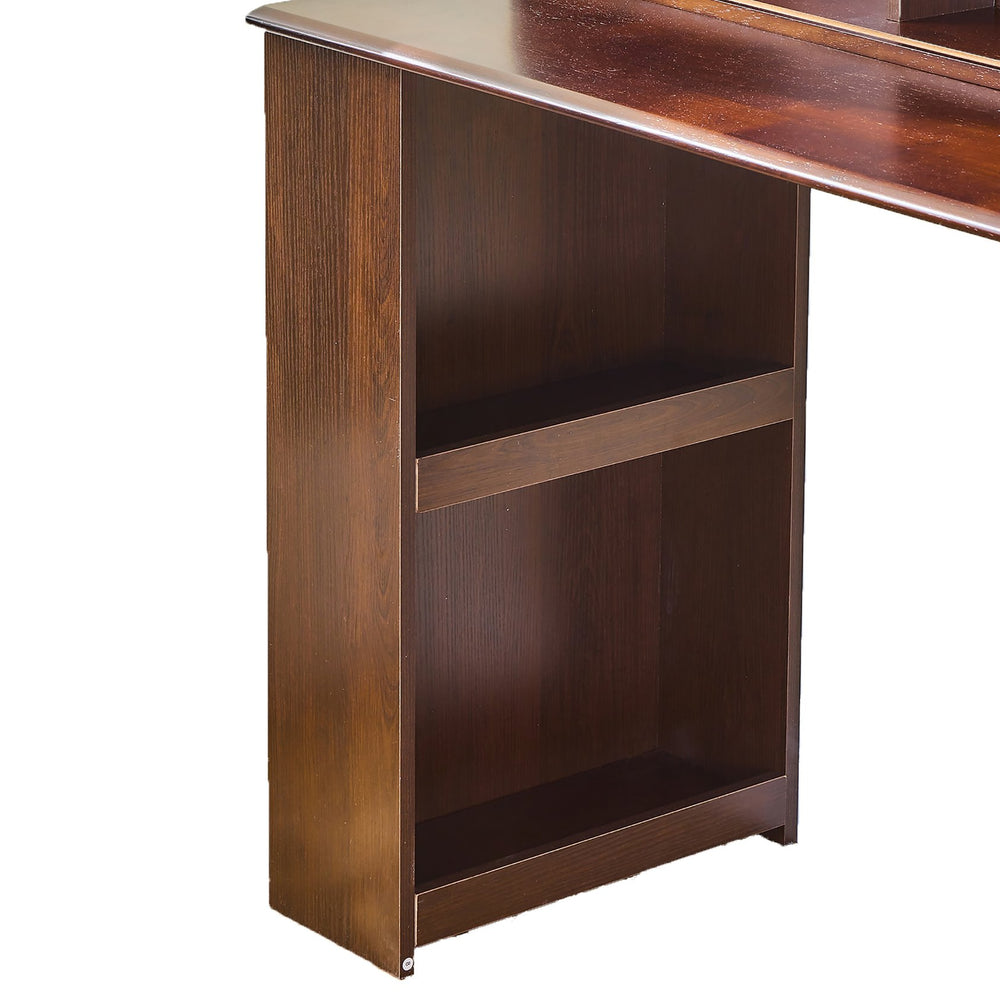 English Elm Elegant Walnut Makeup Vanity with Sliding 3-Color LED Mirror, Large Shelves, Fluted Drawer & Cabinet N844P257533W