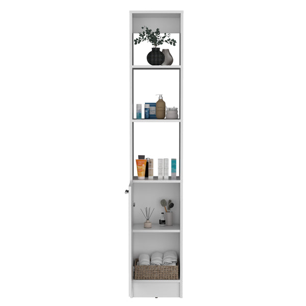 English Elm Parks Linen Bathroom Storage Cabinet Tall 70.8" White Engineered Wood 6-Shelf One-Door Organizer B070P188844