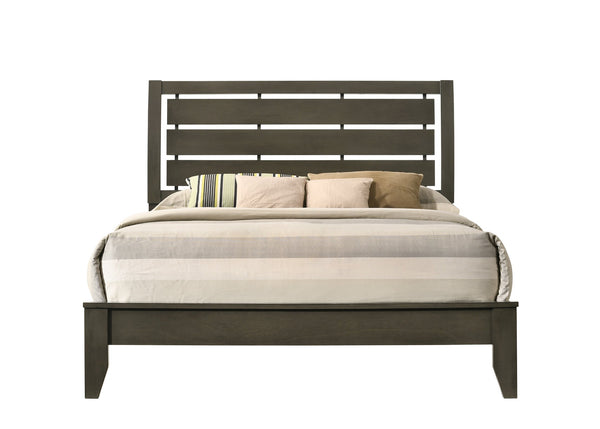 English Elm Grey Queen Sleigh Bed with Slatted Panel Headboard, Tapered Wooden Legs, Gray Finish, Durable Support B062S00450