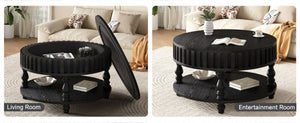 English Elm Farmhouse Fluted Square Coffee Table with Flip Top Hidden Compartment and Open Shelf Black W1445P370482