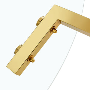 English Elm Modern Round Tempered Glass Dining Table with Gold 7-Shaped Legs, 47.3" Clear Top, Durable Luxury W1151S01881