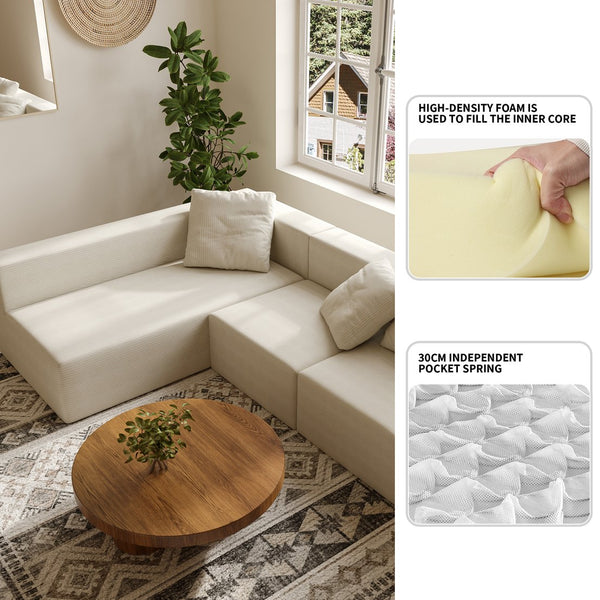 English Elm L Shaped Modular Sectional Sofa - 110" Corduroy Couch With Deep Seats & Movable Ottoman For Comfort W3670S00001