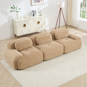 English Elm 3-seat Modular Corduroy Sectional Sofa Ergonomic Curved Design for Living Rooms Camel W714S01239