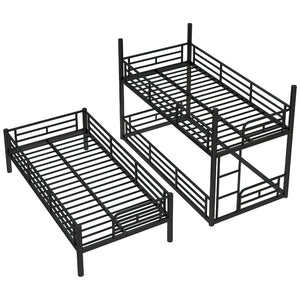 English Elm Twin Triple Metal Bunk Bed Matte Powder Coated Frame with Full Safety Guardrails Black W1580S00578