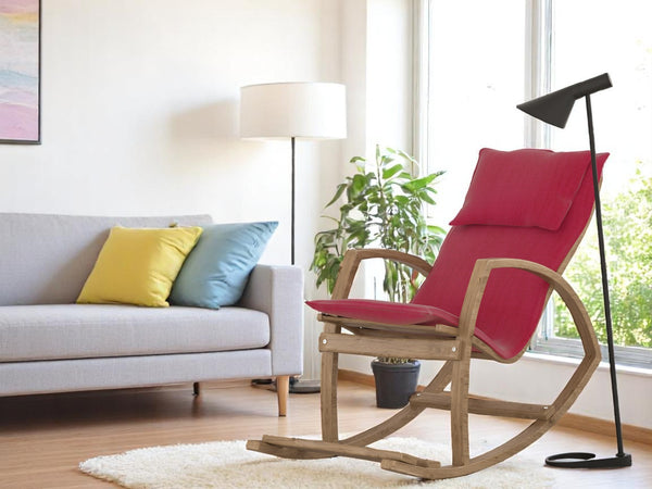 English Elm Modern Children's Rocking Chair with Sturdy Wooden Frame, Upholstered High Back, Washable Fabric, Safe Soothing Motion for Nursery and Playroom (Ages 0-8) Red B029P330083