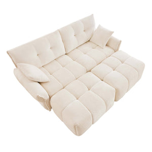 English Elm 2 Seater Chenille Sofa with Ottomans Tufted Plush Couch for Apartment Living Room White W714S01651
