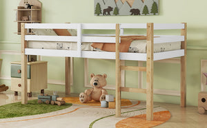 English Elm Solid Twin Loft Bed Natural-White Rubberwood with Ladder, Strengthened Slats, Storage-Ready Design W504P233031