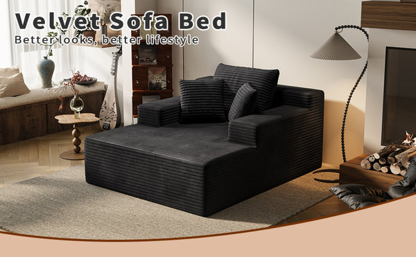 English Elm 64.96-inch Corduroy Sofa Bed Deep Seat Recliner for Living Room or Guest Space W3108P404509