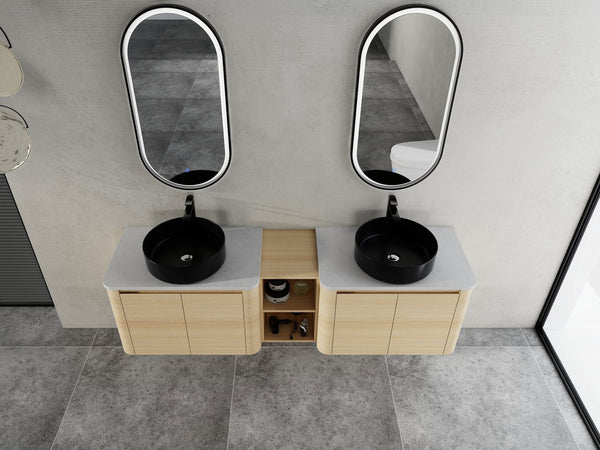 English Elm 72'' Wall-Mounted Bathroom Vanity With Elegant Ceramic Sink, Smart Storage, Soft-Close Doors & More W999S00478