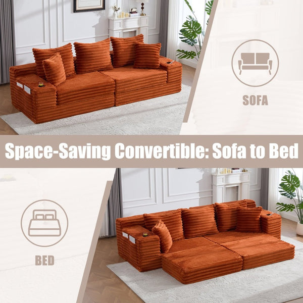 English Elm Oversized Corduroy Cloud Couch Convertible Sleeper Sofa with Memory Foam Seating Orange W395S00122